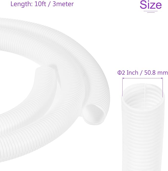 DMiotech 10ft Wire Loom Split Tubing 2 Inch(50.8 Mm) ID, Cord Protectors from Pet Flexible Conduit Cable Management for Office, Home, Garden, White
