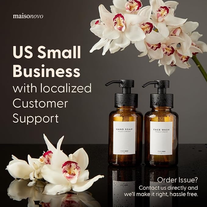 MaisoNovo Glass Foaming Hand Soap Dispenser 14 Oz | Gold Foaming Soap Dispenser Clear Bottle Gold Pump x 1 w/Labels