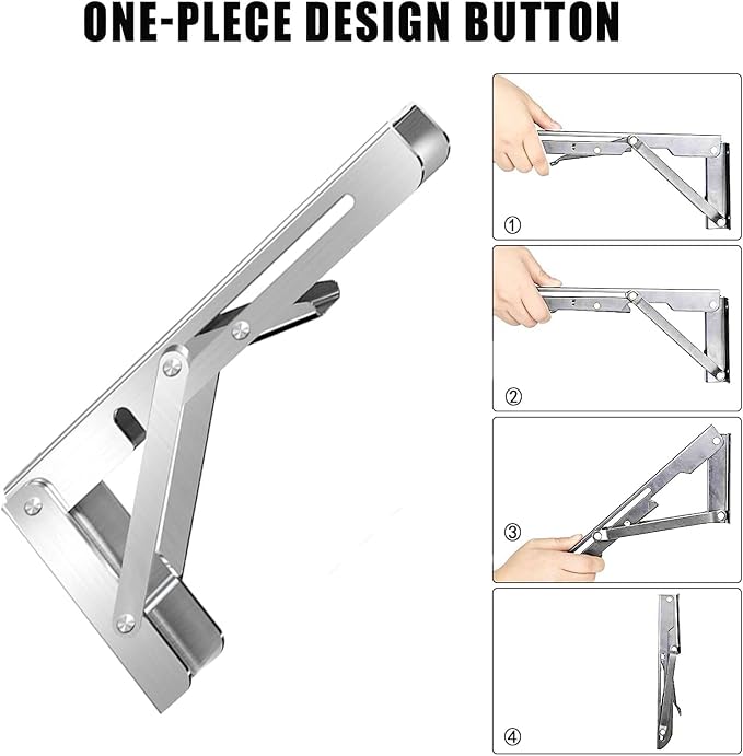 Folding Shelf Brackets 18 inch 4 Pcs Max. Load 440lb - Heavy Duty Stainless Steel DIY Wall Mounted Collapsible Shelf Bracket, Space Saving for Garage Workstation, Stuff Supports, Table, Workbench