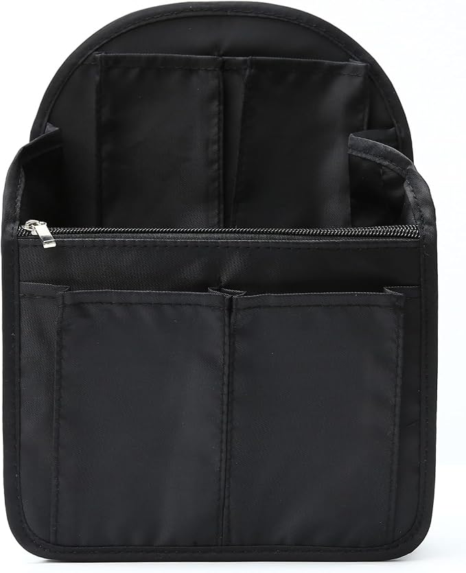 Surblue Backpack Organizer Insert Liner Hanging Travel Rucksack Purse and Handbag Insert Pocket, High-capacity Divider Foldable Nylon Shoulder Bag Organizer for Men and Women, (Black, M)