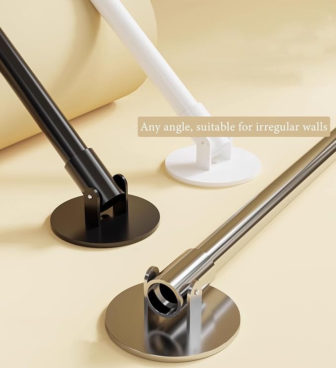 Closet Rod Flange Adjustable Closet Rod for Angled Wall, Retractable Corner Shower Curtain Rod Stainless Steel, 180° Swivel Hanging Clothes Support Pole(Silver,140-230cm(55"-90.5"))