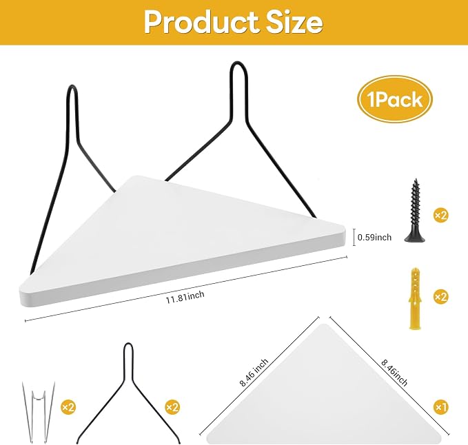 Fabric Wall Cubicle Corner Shelf with Hooks 11.8 Inch Wooden Triangular Cubicle Corner Shelf for Office Fabric Walls Display Storage Hanging Organizer for Work Decor Small Planter(White，1 PCS)