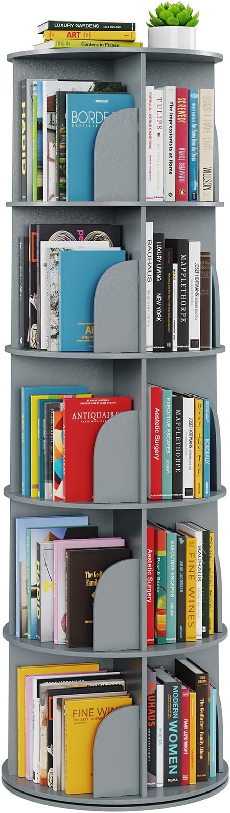 SpaceAid 5 Tier Rotating Bookshelf Tower, Spinning Bookcase Lazy Susan, Revolving 360 Book Shelf Storage Round Carousel, Vertical Rotate Turning Spiral Corner Organizer, Gray