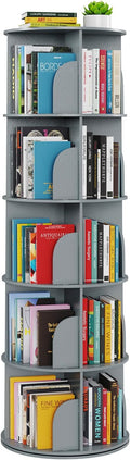 SpaceAid 5 Tier Rotating Bookshelf Tower, Spinning Bookcase Lazy Susan, Revolving 360 Book Shelf Storage Round Carousel, Vertical Rotate Turning Spiral Corner Organizer, Gray