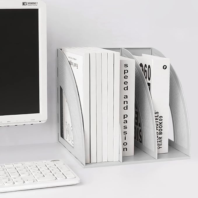 Marte Vanci 2 Pcs Magazine File Holder Book Desktop Organizer Plastic Storage Sturdy Vertical 3 Section Folder (Light Gray)