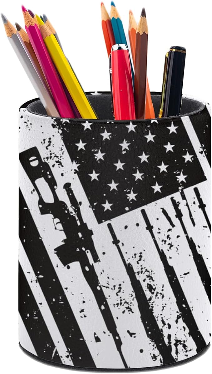 American Flag Pen Holder Pencil Cup for Desk Organizer | Cute Makeup Brush Holder PU Multifunctional Office Suppliesfor Decor Home Classroom School