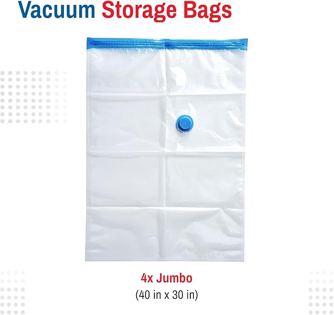 Spacesaver 4 Pack Jumbo Vacuum Storage Bags for Blankets & Clothes – Jumbo Vacuum Sealed Compression Bags with Hand Pump – Space Saver Storage Bags for Bedding, Moving, Travel & Organization