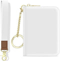 Aiawoxc Credit Card Holder, Small RFID Wallet Slim Leather Card Organizer Case with Zipper and Wristlet Strap, White