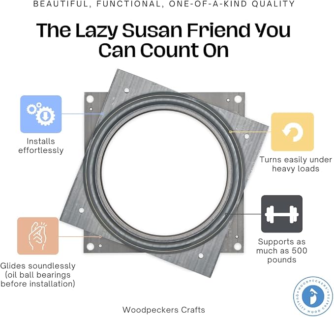 Lazy Susan Hardware, 6 inch, 500 lbs. Load Capacity, Pack of 5 Steel Lazy Susan Turntable Ball Bearing, by Woodpeckers
