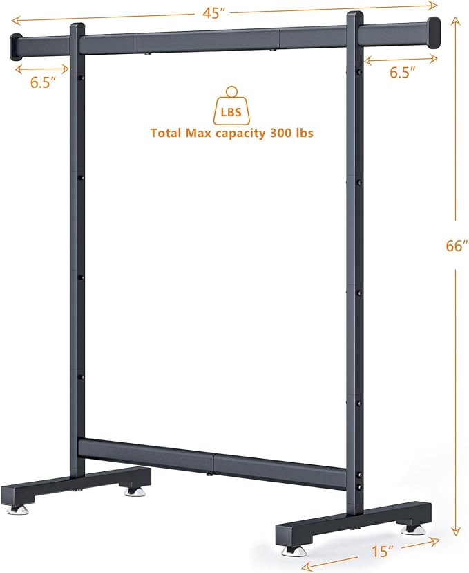Wiracks Heavy Duty Clothes Rack for Hanging Clothes Clothing Rack 300LBS Portable Clothes Rack 45" L*15" W*66" H Thickened and Widened elliptical Tubes (Black)