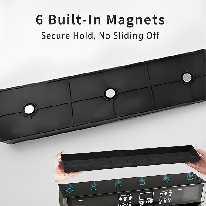 30 Inch Magnetic Stove Top Shelf, Over the Stove Spice Rack Organizer, Black | Heat Resistant Silicone, No Drill Installation, Anti-Slip, For Gas & Electric Stoves