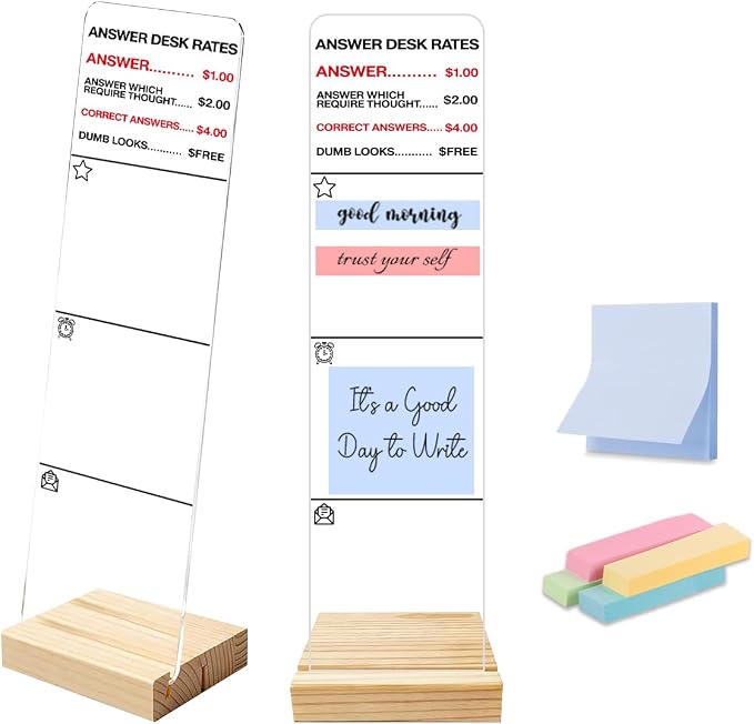 Monitor Memo Board, Sticky Note Holder, Sticky Note Board for Desk, Acrylic Desk Buddy with Wooden Base, Includes 200 Notes, Funny Office