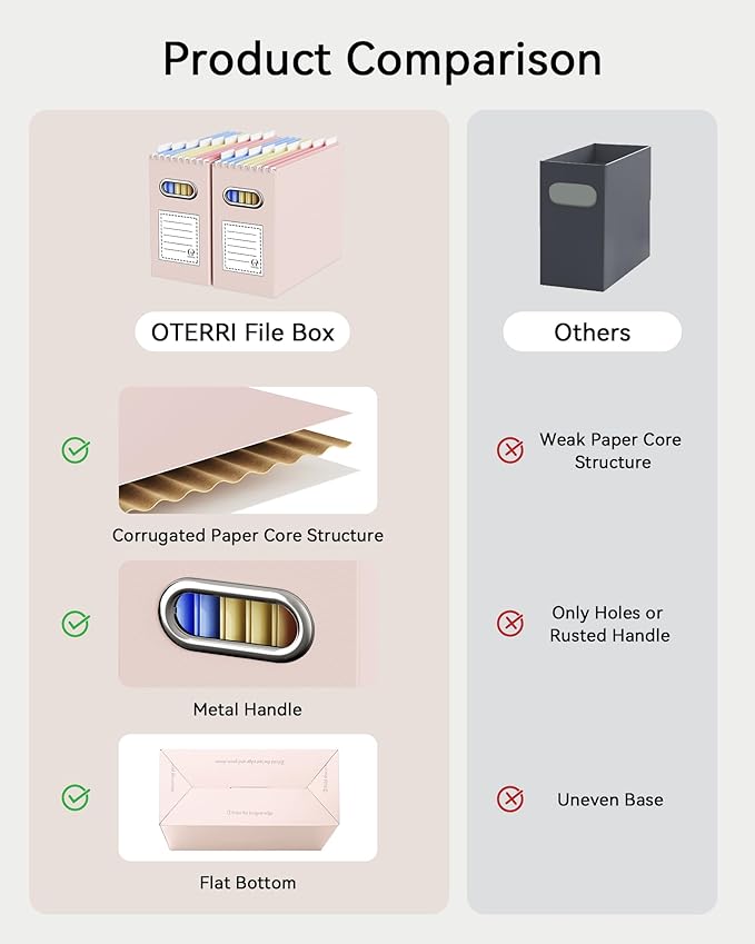 Oterri Cardboard File Organizer Box for Hanging File Folders Letter Size,File Box for Computer Desk,File Cabinet,Working Home,Office,Classroom (Colorful, Letter Size - 4 Packs)