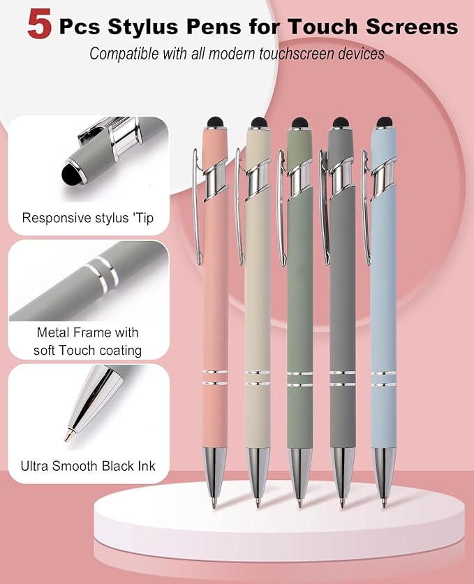 39PCS Aesthetic School Supplies with Cute Pencil Case, 5X Ballpoint Pens with Stylus Tip, 12X Pastel Highlighters, 6X Mechanical Pencil Set 0.5 & 0.7mm, Suit for Preppy School College Essentials(pink)