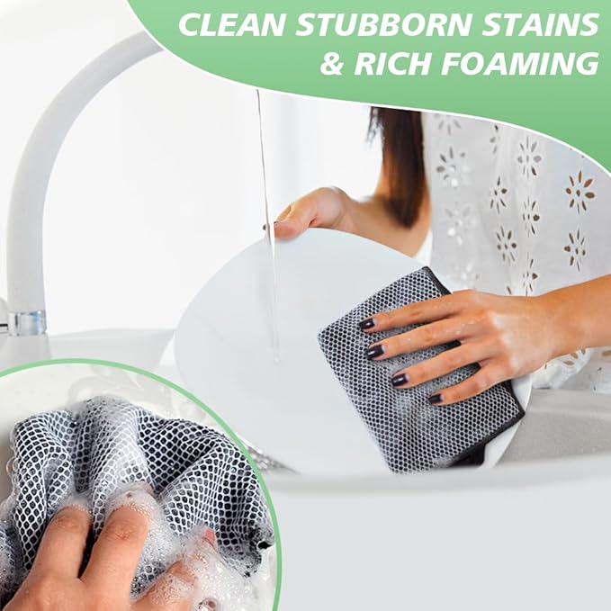 SINLAND Microfiber Dish Cloth Kitchen Cleaning Dish Towel Absorbent Fast Dry Streak Free Cleaning Cloths Poly Scour Side for House, Kitchen 12 Inch x 12 Inch 20 Pack Black