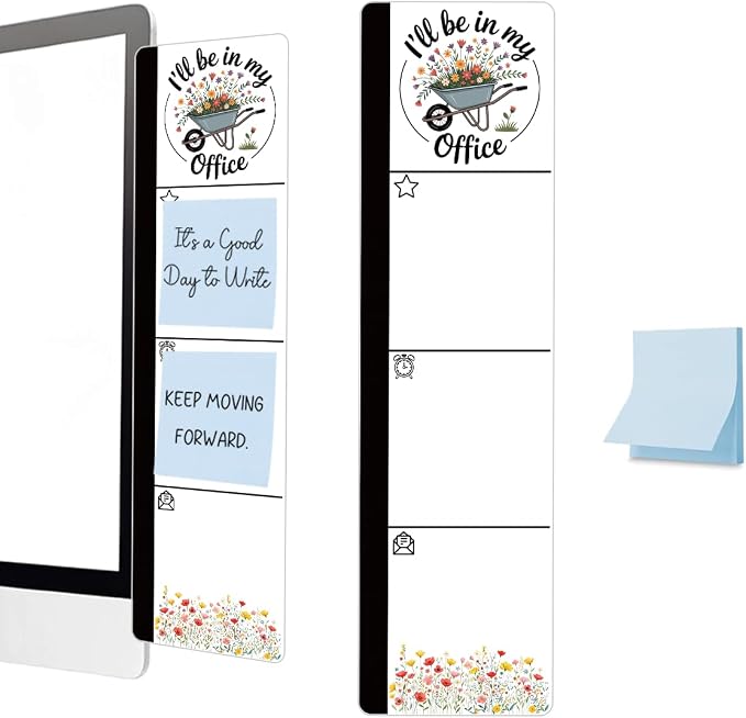 Monitor Memo Board Acrylic Sticky Note Holder Flower Wheelbarrow Garden Office Desk Decor with 100 Self Stick Note Pads I'll Be in My Office Quote