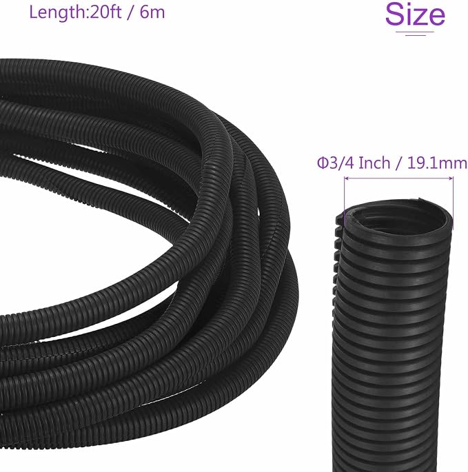 DMiotech 20ft Wire Loom Split Tubing 3/4 Inch(19.1mm) ID, Cord Protectors from Pet Flexible Conduit Cable Management for Office Home Garden, Black