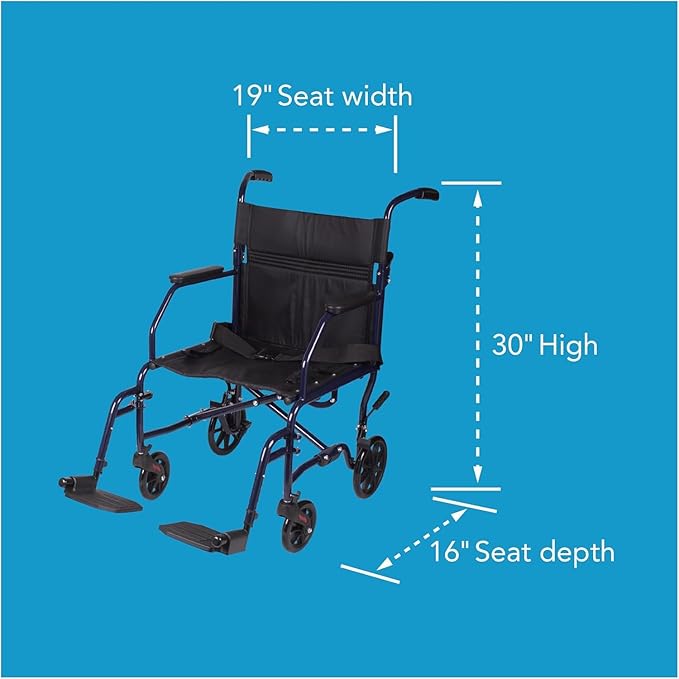 Carex Transport Wheelchair with Cushion, 19 inch Seat - Folding Transport Chair with Foot Rests
