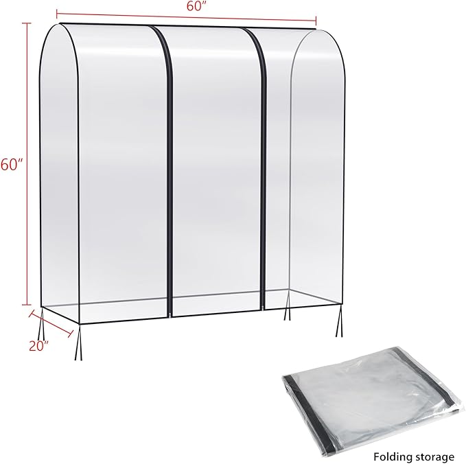 Zilink Clear Garment Rack Cover Garment Bags Fur Coat Storage Bag 60 in | Waterproof, Dustproof, Breathable, 2 Durable Zippers, Clothes Rack Cover Wardrobe Cover for Garment Rack (Rack Not Included)