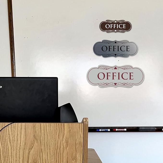All Quality Designer Office Sign | Easy Installation - Ivory/Dark Brown - Large (1 Pack)