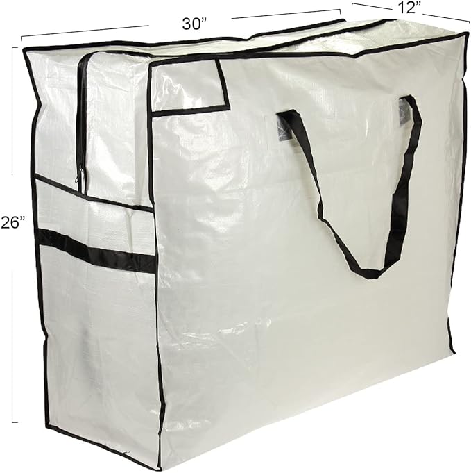 Household Essentials 2622 MightyStor Large Storage Bag with Handles | Clothing and Linen Storage Bag | White Tarp with Black Trim (Pack of 12)