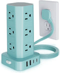 Power Strip Tower Surge Protector, 6FT Flat Plug Extension Cord with Multiple Outlets, 12 AC Outlets 4 USB (2 USB C), Desktop Charging Station with Surge Protection for Home Office Dorm Room, Mint