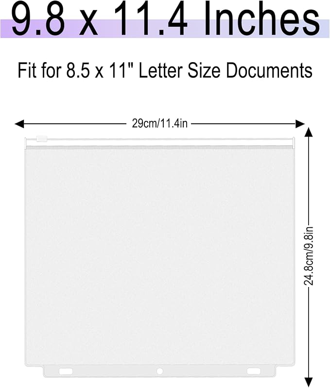 Antner 12 Pack Letter Size Binder Pockets 3 Holes Zipper Binder Folders for 3-Ring Binder, Clear PVC Loose Leaf Bag Binder Pouch Insert Pages Sheet Protectors Waterproof Document Filling Storage Bags