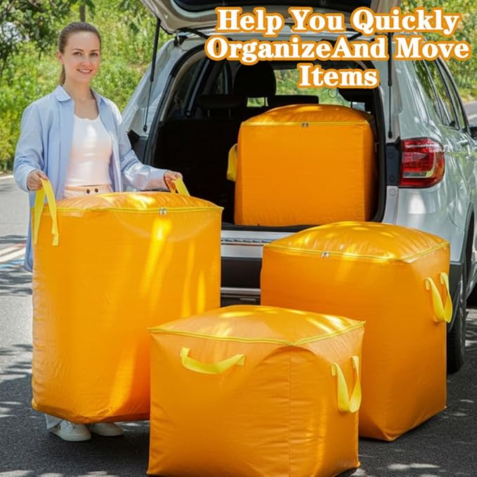 CINPIUK 2 Pack Extra Large Heavy Duty Moving Bags - Waterproof Storage Totes, Tear-Resistant Packing Bag for Moving, Storage, Seasonal Clothes, College Dorm, Traveling, 63 Gallon