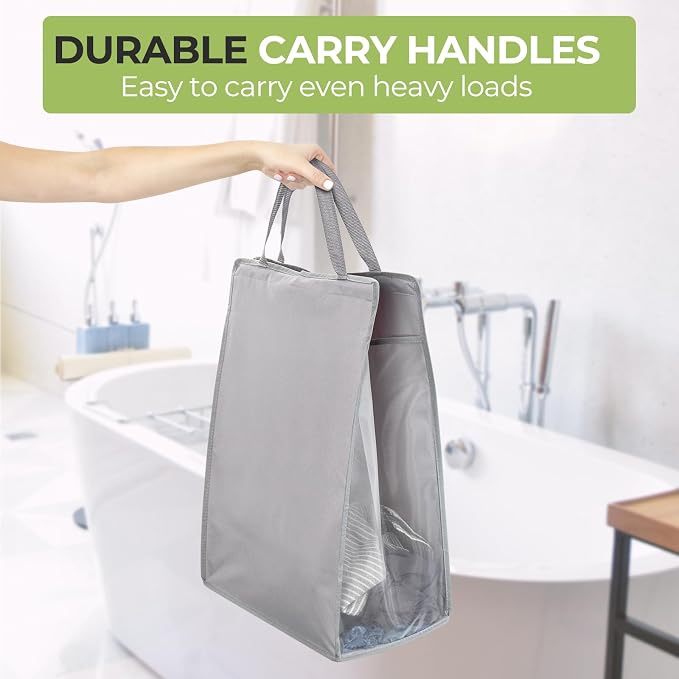 FENTEC Fentec Hanging Laundry Hamper, Hanging Laundry Basket, Slim Laundry Hamper Bag with Handles, Portable Hanging Closet Hamper, Mesh Heavy Duty Hanging Laundry Bag (Grey,1 Pack)