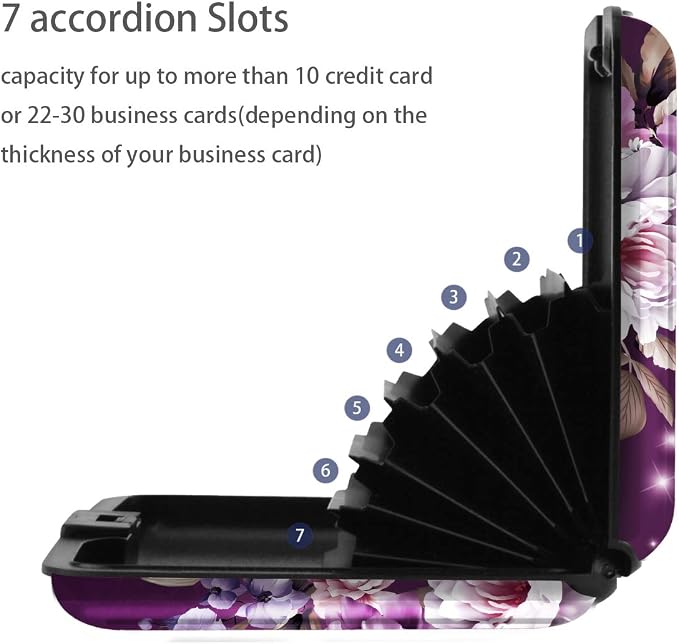 Credit Card Holder for Women,RFID Blocking Slim Hard Mini Flowers Card Case ID Case Travel Wallet Purple