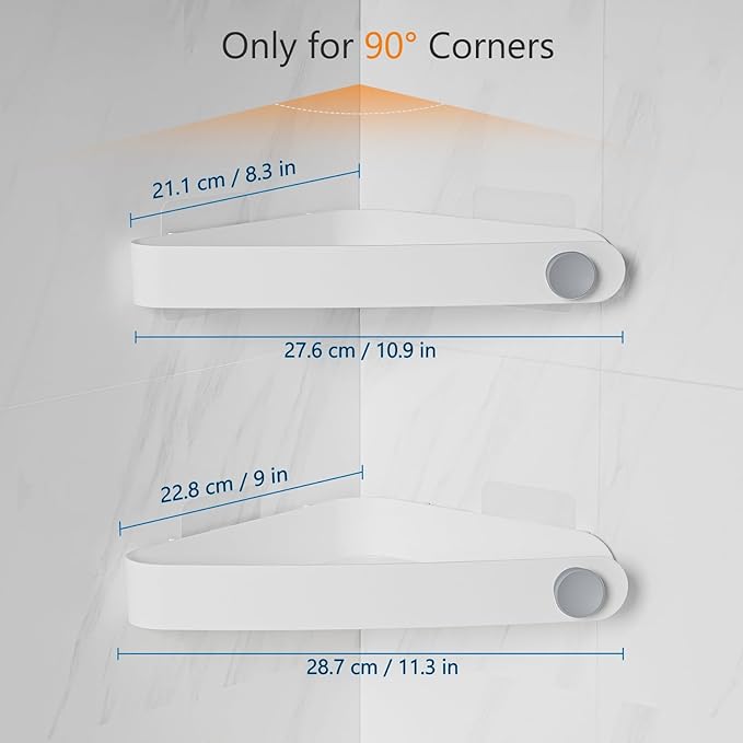 Sotfamily Plastic Shower Caddy Corner (for 90° Only), 2 Pack, White | Adhesive Corner Shower Shelves for Bathroom Organizers and Storage, Bathroom Decor