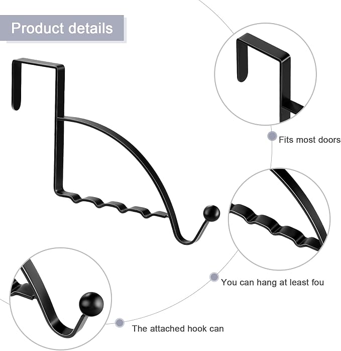 Hotop 4 Pieces Over The Door Hooks Hanger Multi Hanging Storage Organizers Valet Hooks for Coats Clothes Hoodies Hats Scarves Purses Keys Bath Towels Robes and More(Black)
