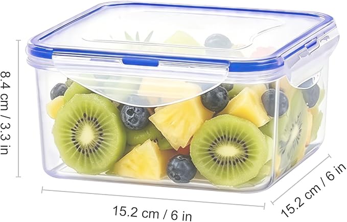 KIGI Square Food Storage Container, Medium, Set of 3 (5.2 Cup) | Leakproof & Airtight, Ideal for Lunch, Meal Prep, Leftover, Sandwich & Salad, 4-Sided Locking Lids, BPA-Free Plastic, 42 oz