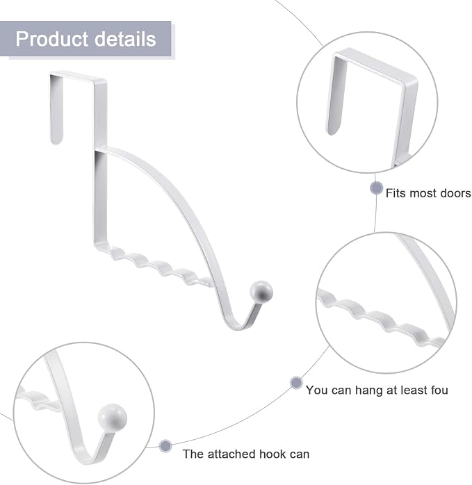 Hotop 4 Pieces Over The Door Hooks Hanger Multi Hanging Storage Organizers Valet Hooks for Coats Clothes Hoodies Hats Scarves Purses Keys Bath Towels Robes and More(White)