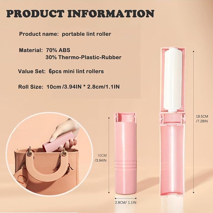 Mini Reusable Lint Roller 6 Pack, Washable Sticky Gel Lint Remover, Pink | Portable & Easy Carry, Foldable Design, Washable Sticky Gel, For Clothes & Luggage, Travel Ready