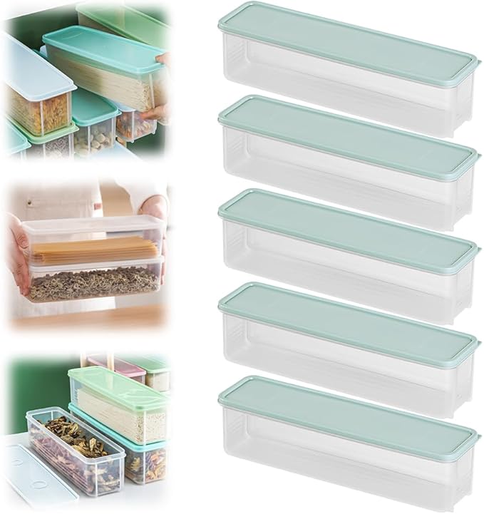Storage & Crisper Boxes, 2025 New Durable Food Storage Containers, Stackable Refrigerator Organizer for Kitchen, Airtight Food Box with Lids, Fresh-Keeping Container Suitable (Blue, 5pcs)