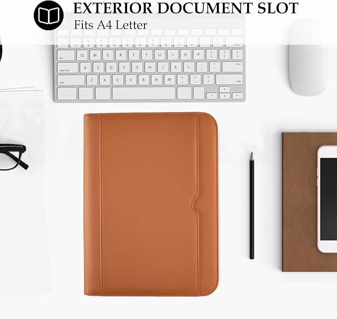 ProCase Portfolio Business Padfolio Folder with Zipper -Tan | Conference Meeting Executive File Legal Document Organizer with Pockets Letter Size A11 Writing Pad Notepad Padfolio