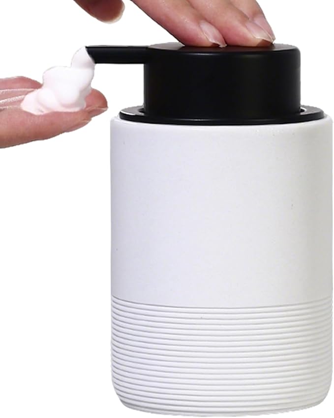 Resin Foaming Soap Dispenser, 11 OZ Bathroom & Kitchen Foam Soap Dispenser, Easy Press Pump, Refillable Hand Soap Dispenser, Modern Decor (White)