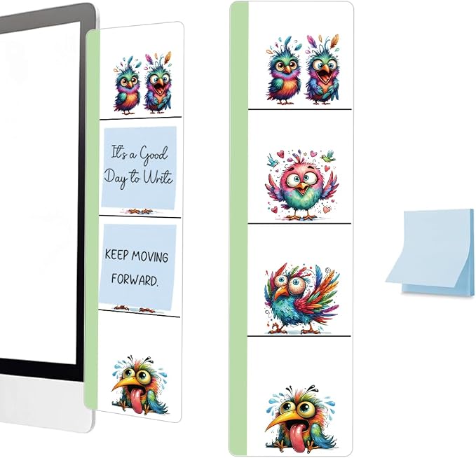 Crazy Birds Computer Monitor Memo Board, Sticky Note Holder, Monitor Side Note Board, Acrylic Desk Organizer with 100Pcs Notes for Office Worker Men Women, Home Desktop and Office Desk
