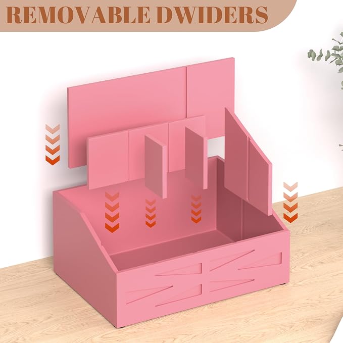 Wood Mail Organizer Countertop,Farmhouse Desk and Kitchen Countertop Storage, Letter Sorter, Desk Mail and Bill Organizer, Desktop File and Paper Holder (Pink)