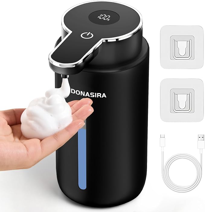 Automatic Foaming Soap Dispenser Touchless, 15oz/420ml USB-C Rechargeable Hand Soap Dispenser, 6-Level Adjustable Foam, IPX5 Waterproof, Wall Mount or Countertop for Bathroom Kitchen, Black