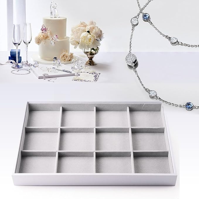 Oirlv Leather 12-Grid Jewelry Tray White | Removable Grid Inserts, Versatile Necklace/Pendant Storage