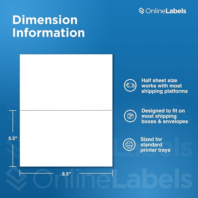 8.5 x 5.5 Half-Sheet Shipping Labels - Permanent, White Matte - for FBA, FedEx, UPS - Pack of 4,000 Labels, 2,000 Sheets - Inkjet/Laser Printers - Online Labels