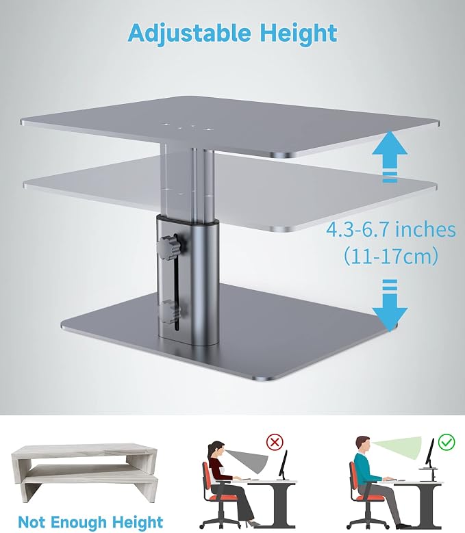 BoYata Monitor Stand, Adjustable Height Metal Desktop Riser, Space Gray | Height-adjustable metal riser with open storage space underneath for monitors, laptops, iMacs, PCs and TVs
