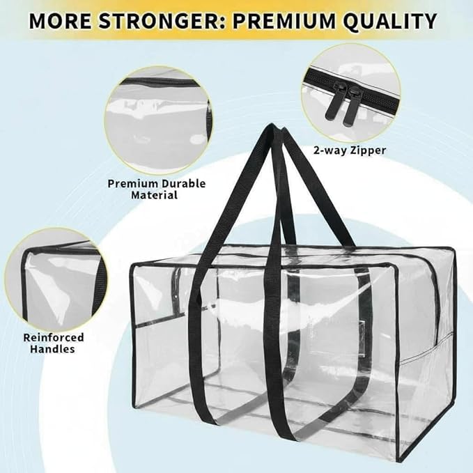 Heavy Duty Extra Large Moving Bags,121 Gallon Jumbo Packing Bags,Huge Moving Storage Bags with Strong Zippers & Carrying Handles,Reusable Big Moving Storage Bags for College Dorm Travel 2Pack,Clear
