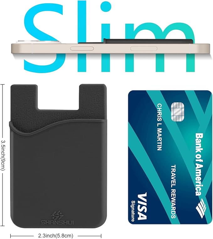 SHANSHUI Phone Card Holder, Phone Wallet Stick On Credit Card Holder Pocket Compatible for iPhone Android and Most Smartphones (Black White Grey / 6pcs)