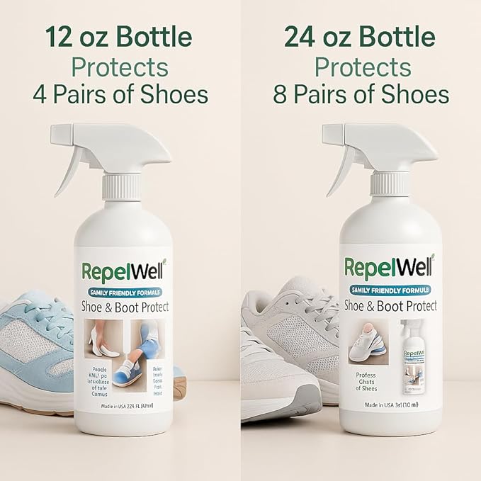 RepelWell Shoe & Boot Stain & Water Repellent (12oz) Eco-Friendly, Pet-Safe Spray Keeps Fabric, Leather & Suede Clean & Dry
