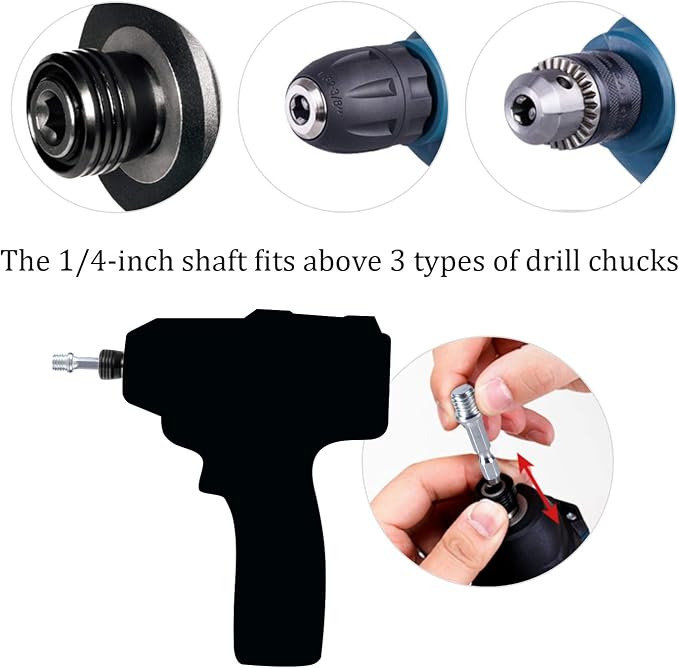 4 Inch Drill Powered Brush Tile Scrubber Scouring Pads Cleaning Kit | Pad Holder and Metal Shaft Included