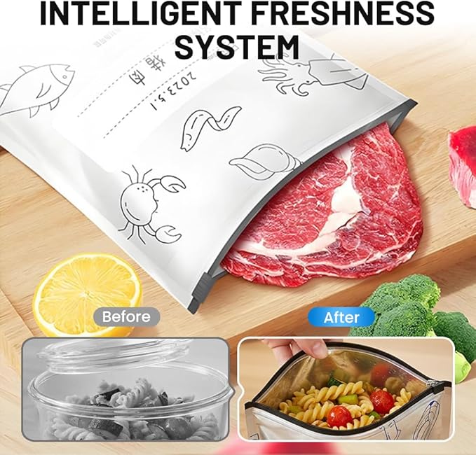 Reusable Aluminum Foil Sealable Storage Bags, Vacuum Zipper Pouches with Label and Stand Up Bottom Design, Leakproof Durable Food Storage Bags for Vegetables Fruits Meat (30, Large)