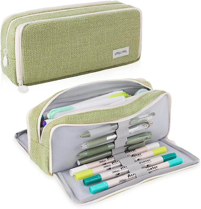 iSuperb Large Pencil Pouch 3 Compartments Pencil Case Big Capacity Pencil Bag for Kids Teen Girls Boys Student School Supplies Pen Organizer Holder Bag (Green)